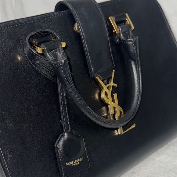 Saint Laurent Black Leather Tote with Gold Logo - Picture 5 of 9